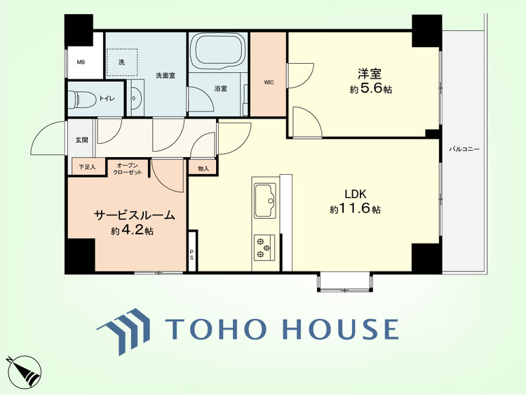 間取り 1SLDK　専有面積50.16平米、バルコニー面積5.98平米