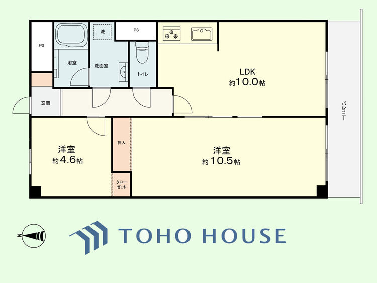 間取り 2LDK　専有面積54.00平米、バルコニー面積5.94平米