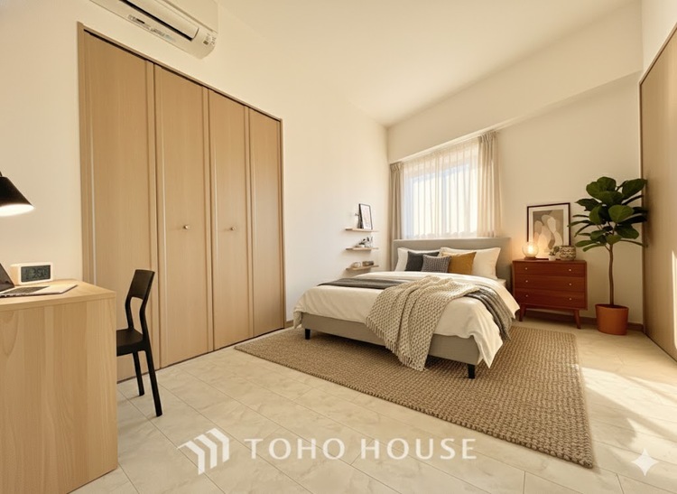 内装 ＊配置してある家具や小物はCGによるイメージ画像です。寝室は一日の疲れを癒す大切な空間。快適で落ち着けるおすすめの間取りです。