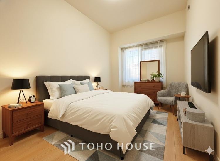 内装 ＊配置してある家具や小物はCGによるイメージ画像です。寝室は一日の疲れを癒す大切な空間。快適で落ち着けるおすすめの間取りです。