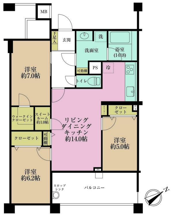その他 3LDK、専有面積75.24m2、バルコニー面積10.4m2