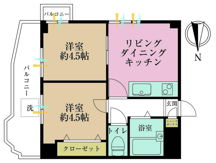 その他 2LDK、専有面積33.35m2、バルコニー面積5.01m2