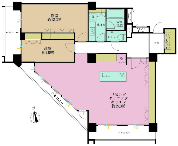 その他 2LDK、専有面積135.99m2、バルコニー面積29.98m2