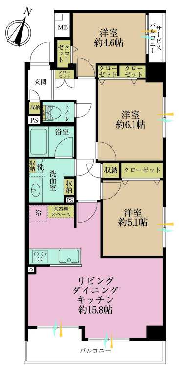 その他 3LDK、専有面積72.53m2、バルコニー面積8.4m2