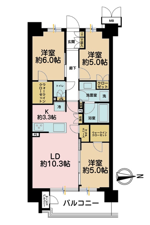 その他 3LDK、専有面積68.44m2、バルコニー面積8.01m2
