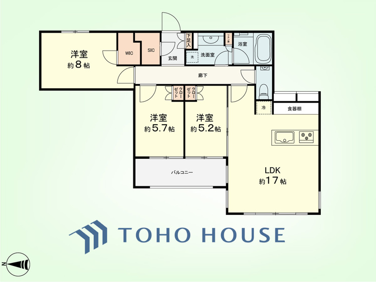 間取り 3LDK　専有面積81.24平米、バルコニー面積7.3平米