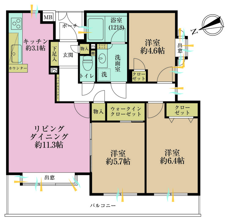 その他 3LDK、専有面積71.43m2、バルコニー面積12.37m2