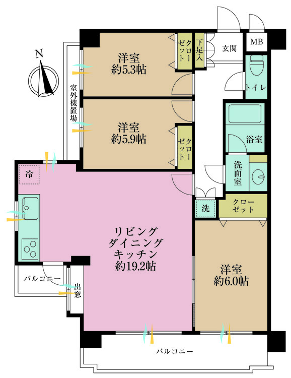 その他 3LDK、専有面積80.28m2、バルコニー面積11.82m2