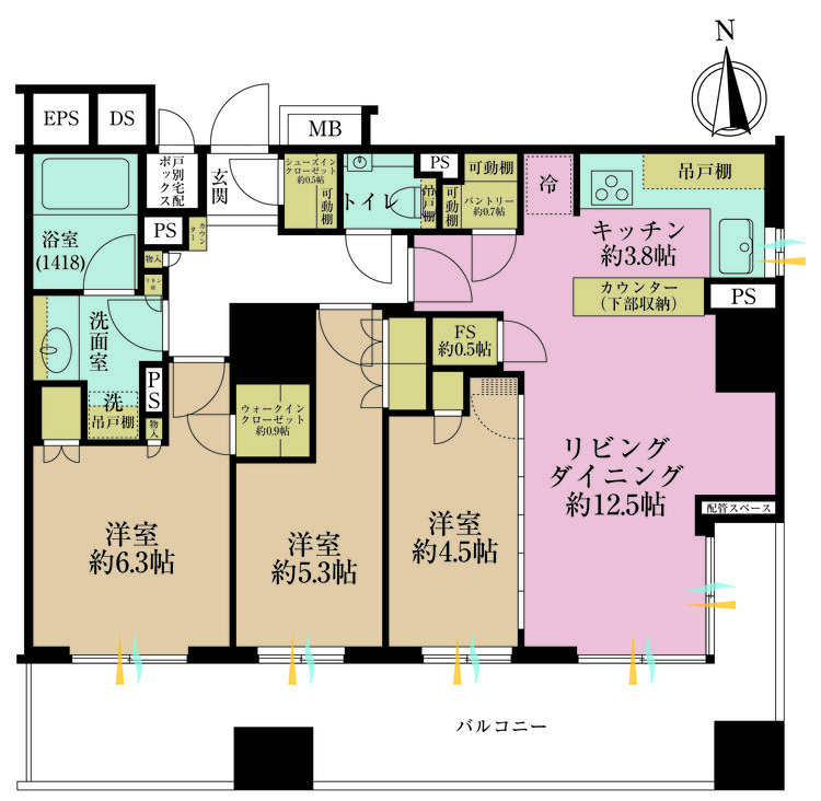 その他 3LDK、専有面積76.28m2、バルコニー面積21.4m2