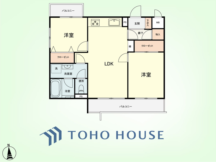 間取り 2LDK　専有面積51.84平米