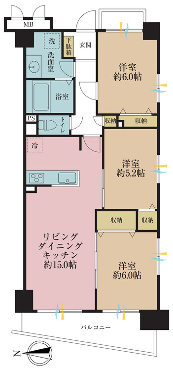 その他 3LDK、専有面積71.34m2、バルコニー面積7.59m2