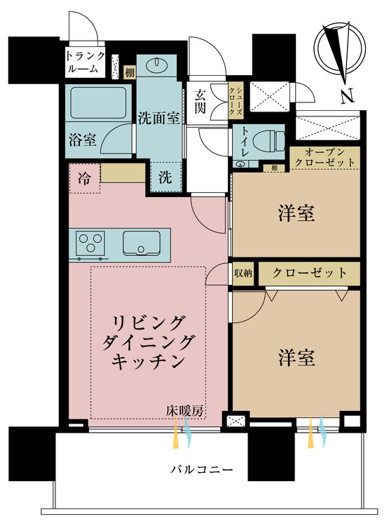 その他 2LDK、専有面積51.18m2、バルコニー面積12.42m2