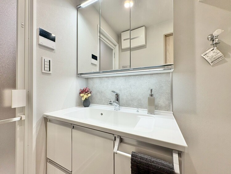 洗面 何かと物が増える場所だからこそ、スッキリと見映えの良い空間に。