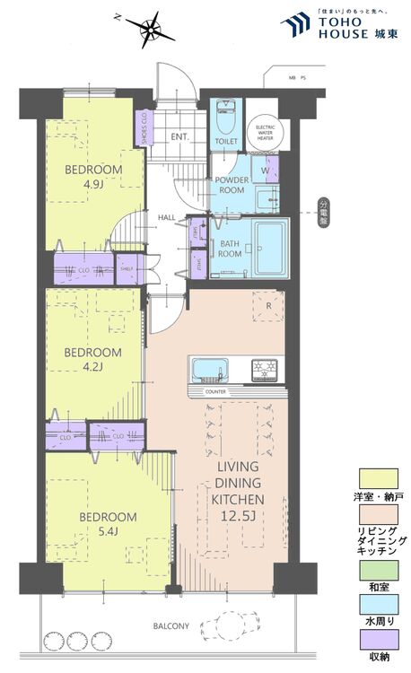 間取り ３ＬＤＫ、専有面積６１．２１平米、バルコニー面積７．８４平米