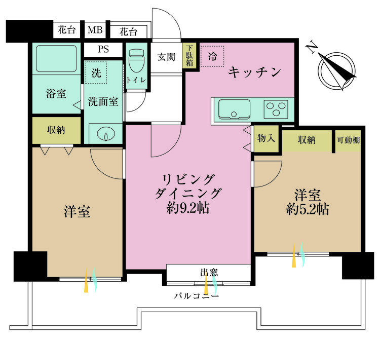その他 2LDK、専有面積54.2m2、バルコニー面積13.62m2