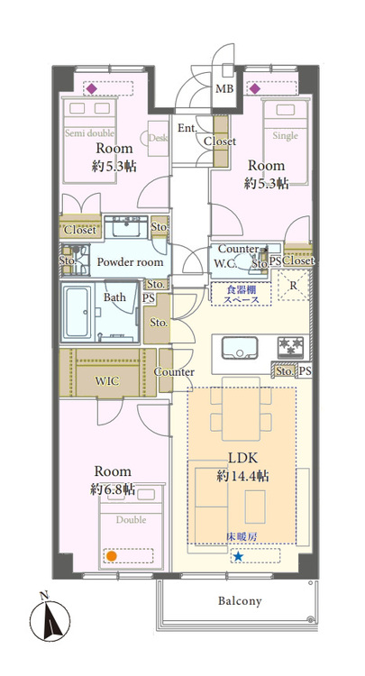 その他 3LDK、専有面積71.12m2、バルコニー面積4.71m2