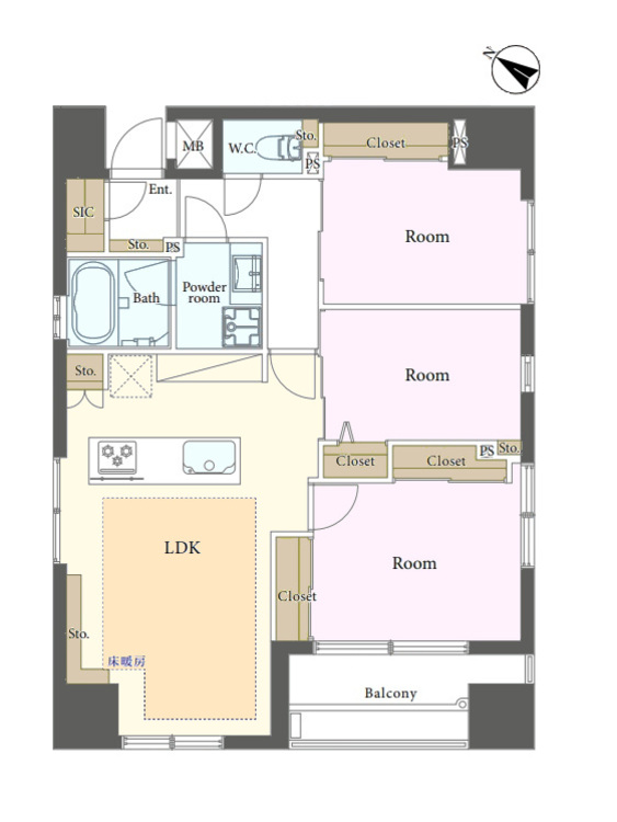 その他 3LDK、専有面積69m2、バルコニー面積6m2