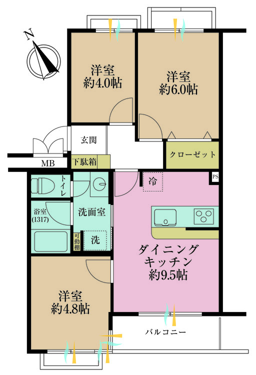 その他 3DK、専有面積53.23m2、バルコニー面積5.46m2