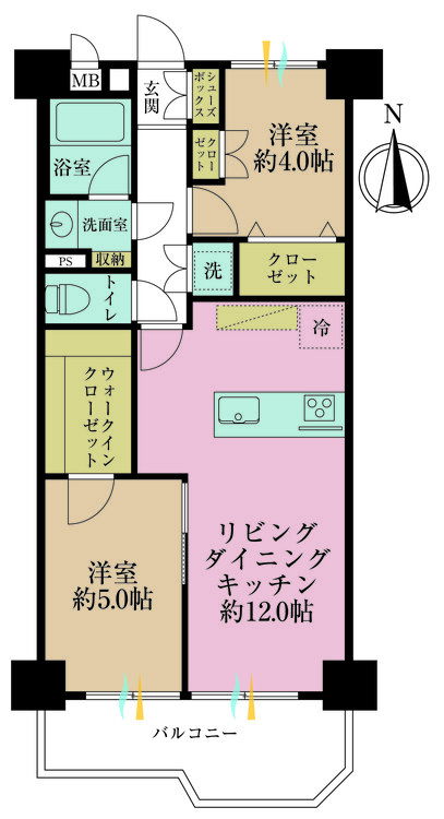 その他 2LDK、専有面積51m2、バルコニー面積7.2m2