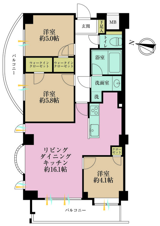 その他 3LDK、専有面積69.15m2、バルコニー面積12.75m2