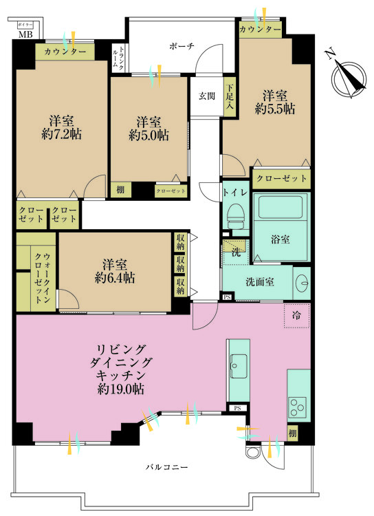 その他 4LDK、専有面積100.24m2、バルコニー面積18.49m2