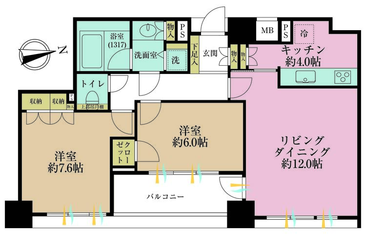 その他 2LDK、専有面積67.71m2、バルコニー面積6.67m2