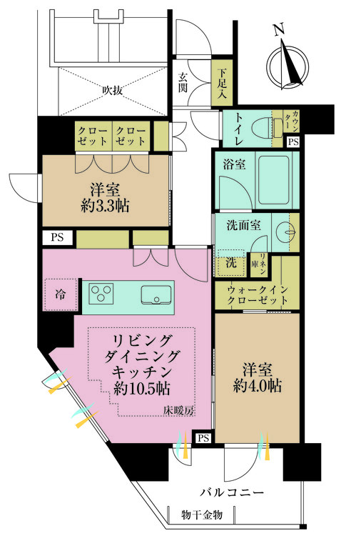 その他 2LDK、専有面積47.72m2、バルコニー面積6.67m2