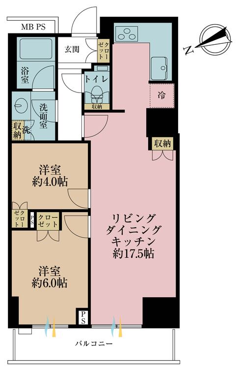 その他 2LDK、専有面積57.7m2、バルコニー面積6.66m2