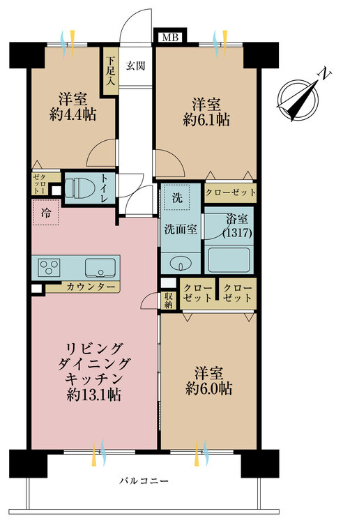 その他 3LDK、専有面積64.05m2、バルコニー面積9.15m2