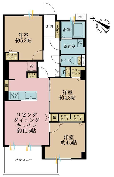 その他 3LDK、専有面積58.32m2、バルコニー面積5.39m2
