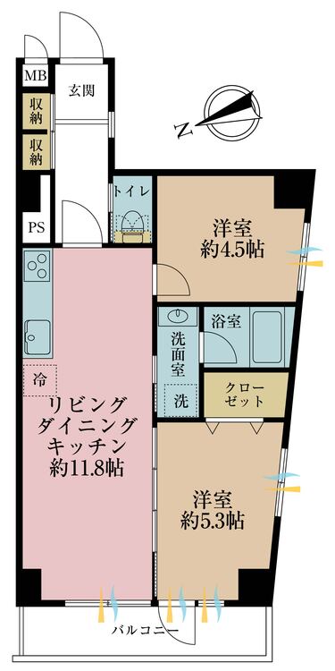 その他 2LDK、専有面積50.24m2、バルコニー面積5m2