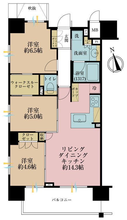 その他 3LDK、専有面積68.05m2、バルコニー面積9.54m2