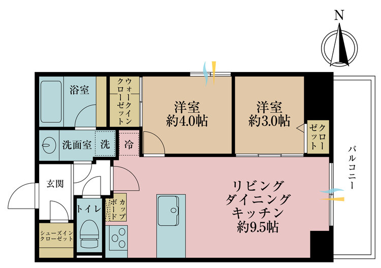 その他 2LDK、専有面積44.4m2、バルコニー面積4.61m2