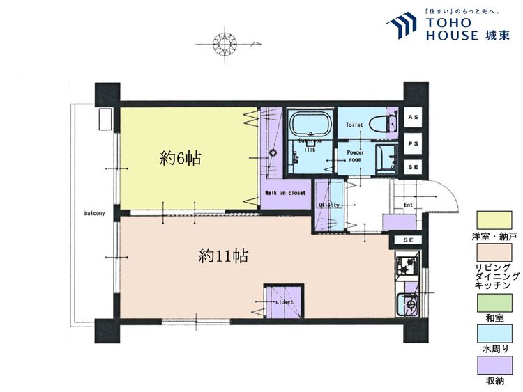 間取り １ＬＤＫ、専有面積４０．５平米、バルコニー面積５．４平米