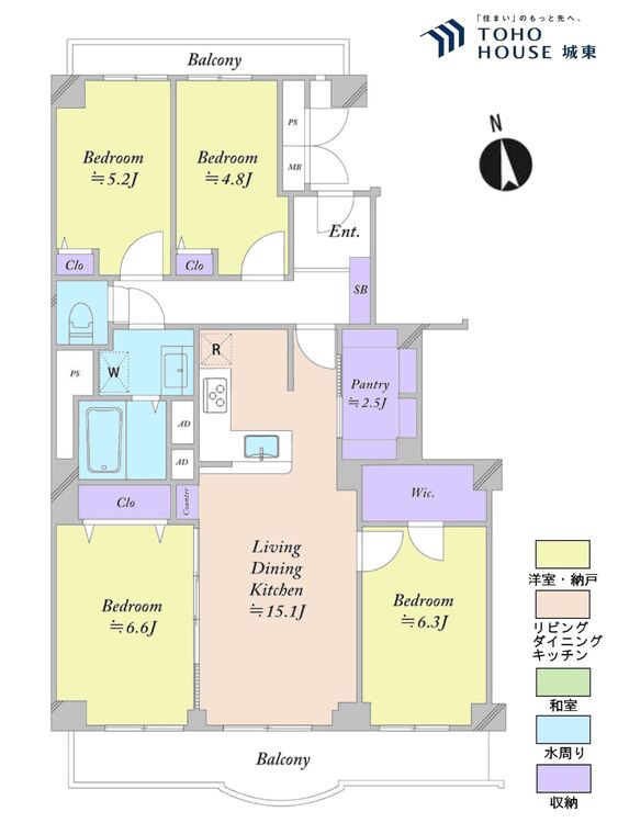 間取り ４ＬＤＫ、専有面積８９．２１平米、バルコニー面積１３．３５平米