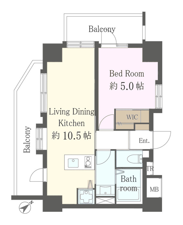 その他 1LDK、専有面積44.09m2、バルコニー面積15.48m2