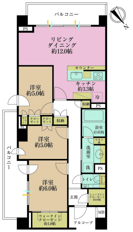 その他 3LDK、専有面積76.2m2、バルコニー面積17.66m2