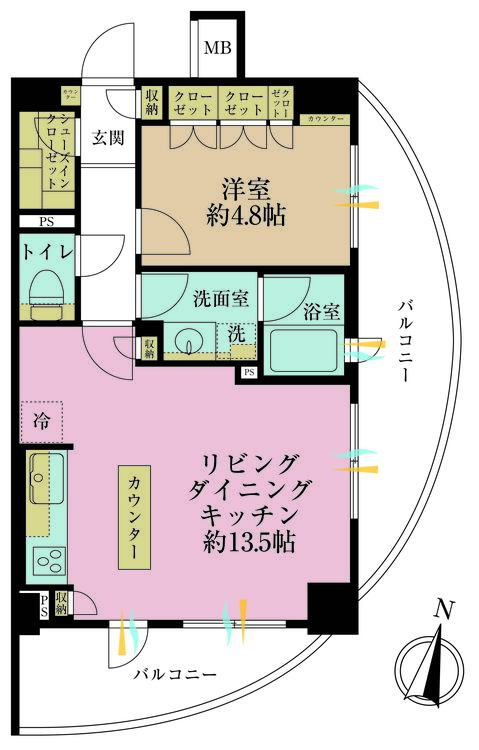 その他 1LDK、専有面積46.71m2、バルコニー面積15.38m2