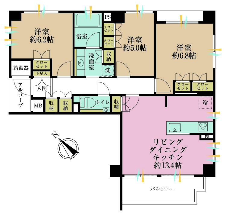 その他 3LDK、専有面積74m2、バルコニー面積6.37m2