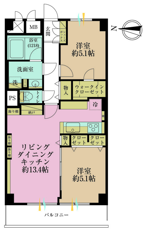 その他 2LDK、専有面積57.12m2、バルコニー面積6.72m2