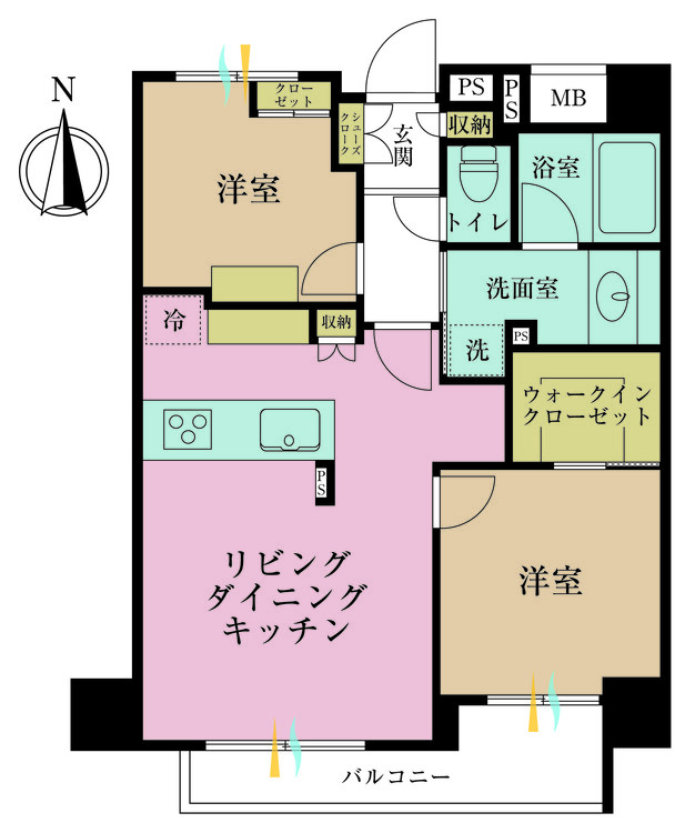 その他 2LDK、専有面積55.62m2、バルコニー面積6.3m2