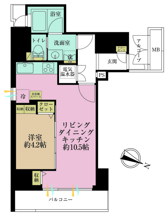 その他 1LDK、専有面積43.44m2、バルコニー面積5.25m2