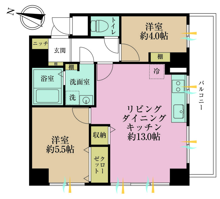 その他 2LDK、専有面積50.93m2、バルコニー面積8.66m2