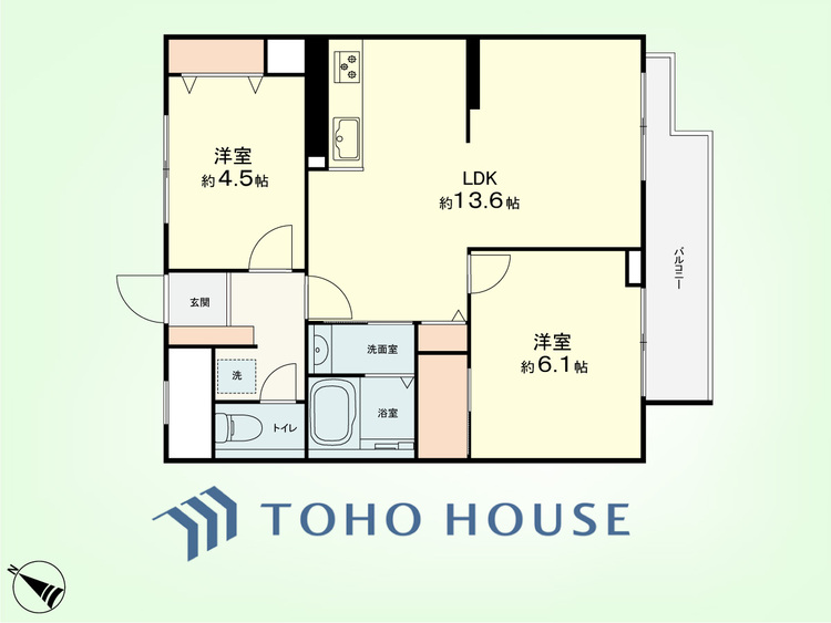 間取り 2LDK　専有面積53.62平米