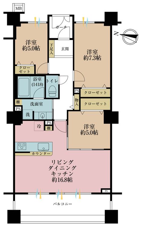 その他 3LDK、専有面積76.94m2、バルコニー面積13.4m2