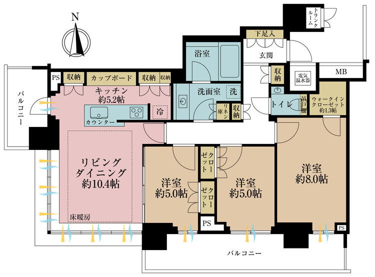 その他 2LDK、専有面積85.1m2、バルコニー面積18.21m2