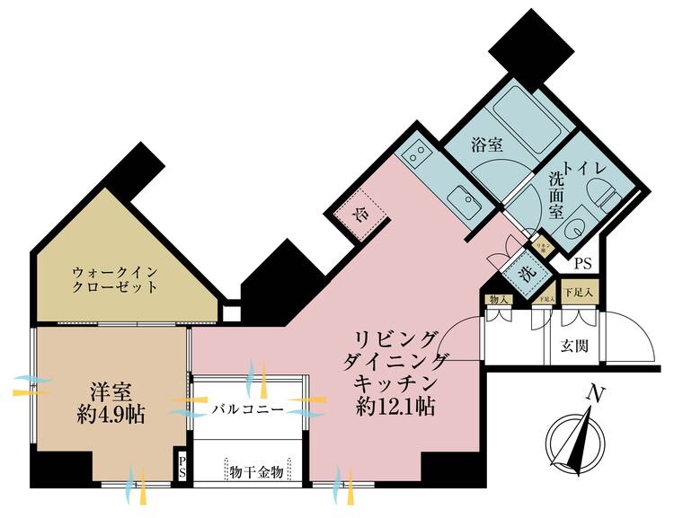 その他 1LDK、専有面積44.65m2、バルコニー面積3.8m2