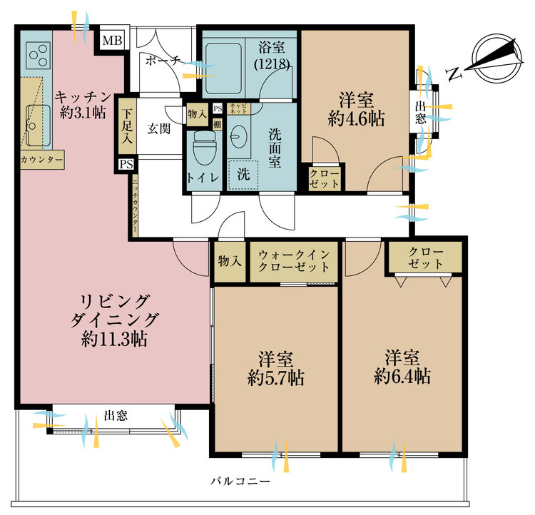 その他 3LDK、専有面積71.43m2、バルコニー面積12.37m2