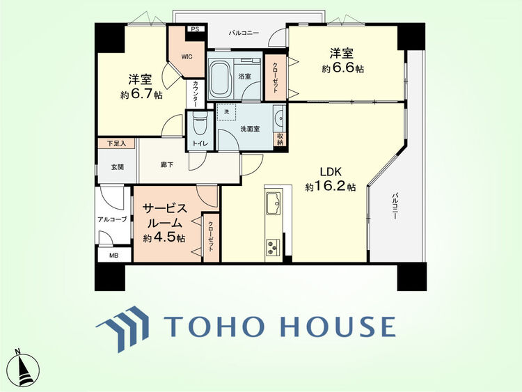 間取り 2SLDK　専有面積78.13平米、バルコニー面積13.67平米