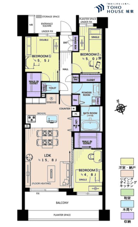 間取り ３ＬＤＫ、専有面積７２．０４.平米、バルコニー面積１１．１９平米